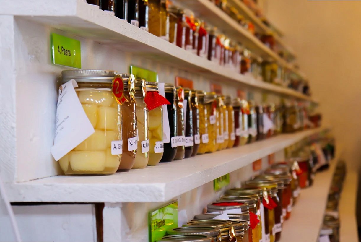 frascos, conservas, mermelada, estante, untable, confitura, casero, enlatado, afrutado, vasos, frutas, comer, delicioso,